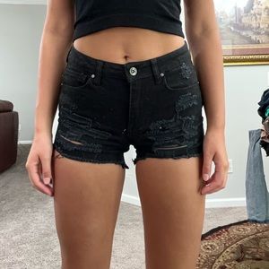 Black Distressed Ripped Jean Shorts